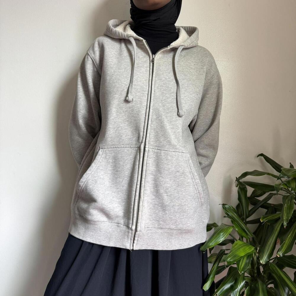 Vintage Lands End unisex oversized grey zip up hoodie size L - Picture 5 of 6